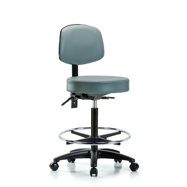 Vinyl Stool, Back, High Bench, Foot Ring, Casters, Storm