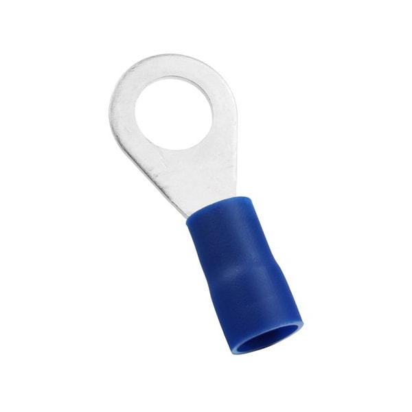 Ring Terminal, 1/2 in Stud Size, 6 AWG, 600 V, Vinyl Insulated, Blue, 25 PK