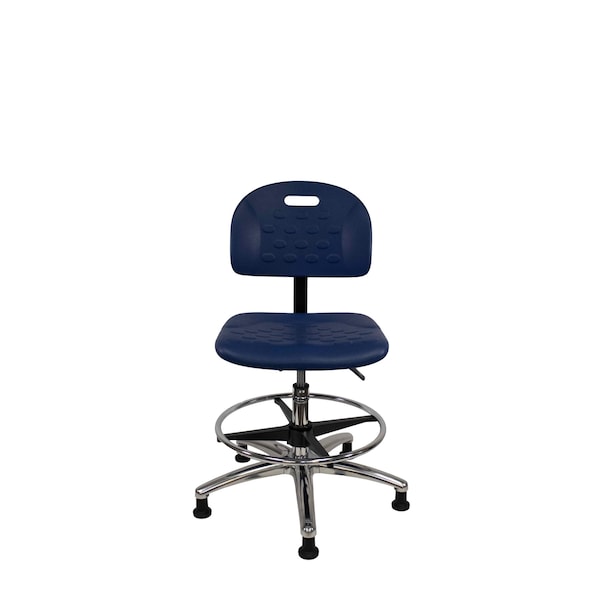 Poly Chair Chrome, Med Bench, Foot Ring, Glides, Blue