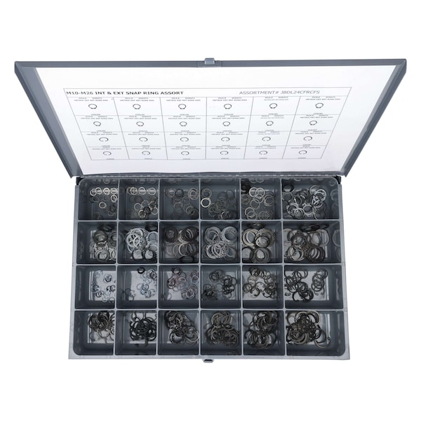 Internal and External Retaining Ring Assortment, Steel, Phosphate Finish
