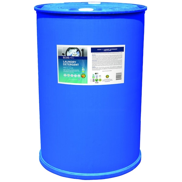 High Efficiency Laundry Detergent, 55 gal Drum, Liquid, Unscented, Blue
