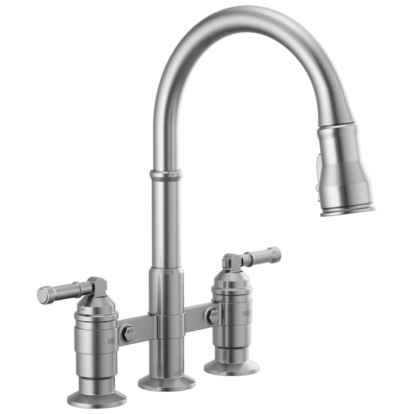 Broderick Two Handle Pull-Down Bridge Kitchen Faucet