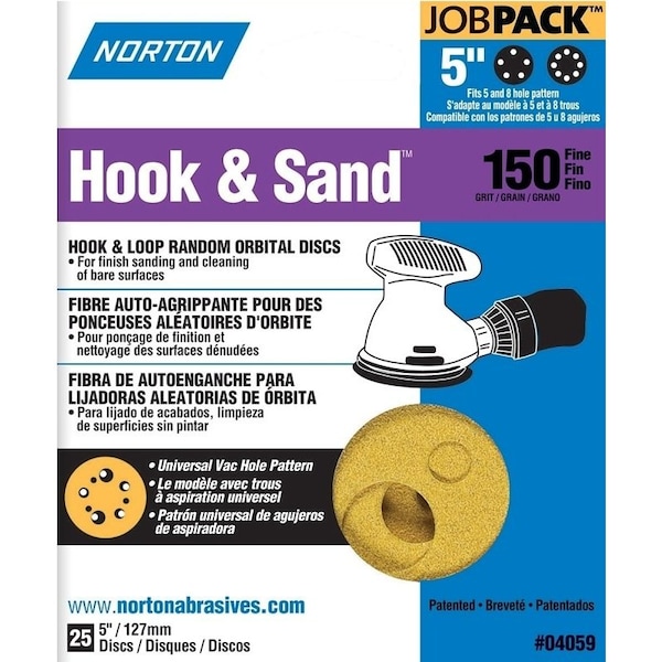 0 Sanding Disc, 5 in Dia, Coated, P150 Grit, Fine, Aluminum Oxide Abrasive, Paper Backing