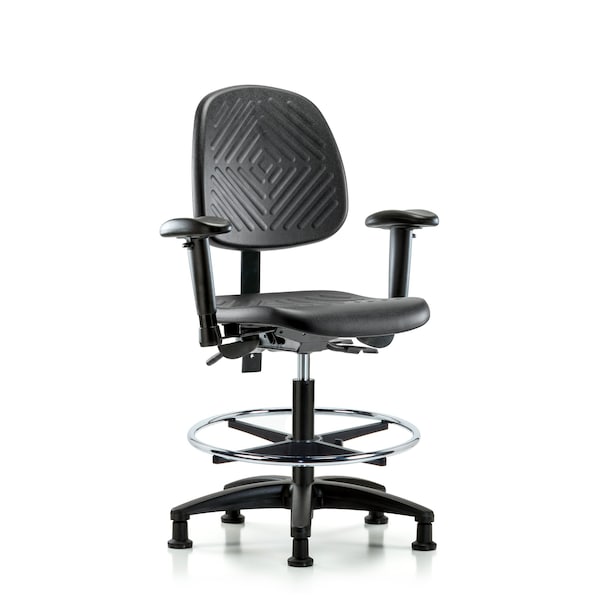 Bench Chair, Poly, Med, Bk, Tilt, AA CF Gld, 6-Way Adjustable, 19-1/2" to 27-1/2" Height, Black; Blue