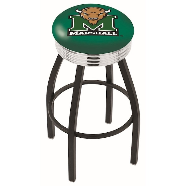 25" Blk Wrinkle Marshall Swivel Bar Stool, Chrome Ring
