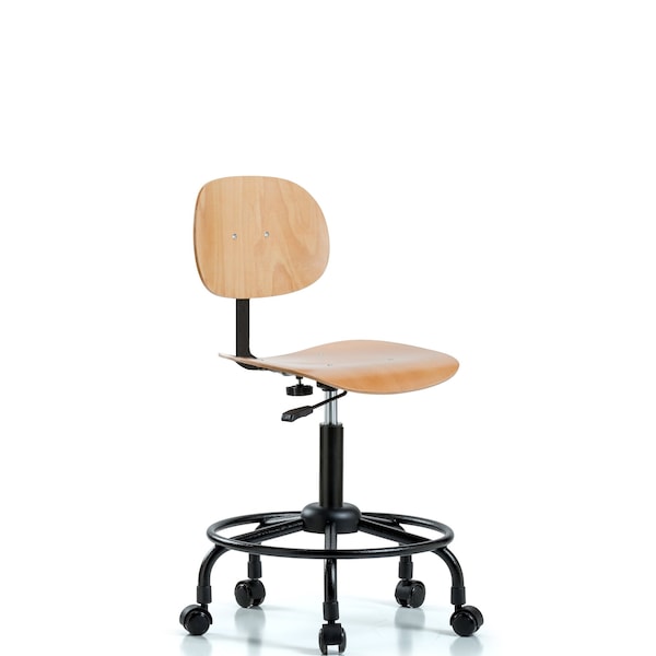 Chair, Wood, Med Bench, RT Casters, Wood, 19-1/2" to 27-1/4" Seat Height, Rolling