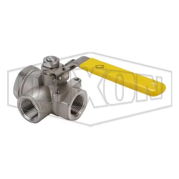 3-Way Diverting Ball Valve, 3/4 in Nominal, FNPT End Style, Standard Port, RPTFE Seat/Stuffing Box R