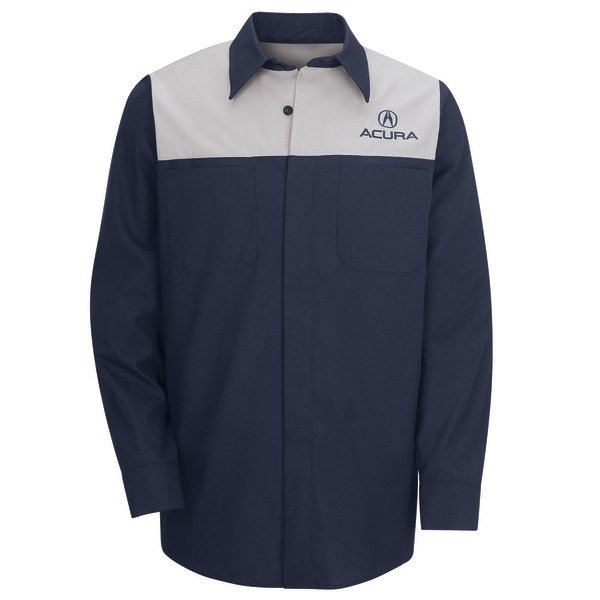 Men's Long Sleeve Acura Technician Shirt, 65% Polyester/35% Cotton, Button Fronts, Navy/Gray, 2XL
