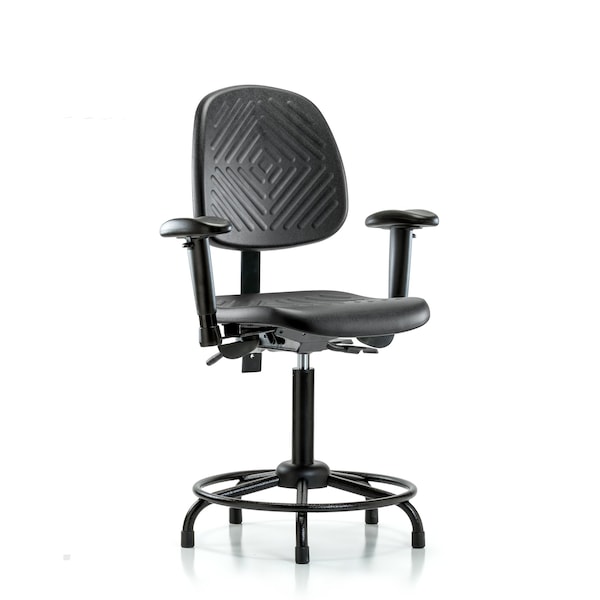 Benchch Chair, Poly, Med, Bk, RT, AA Glides, 6-Way Adjustable, 19-1/2" to 27-1/2" Height, Black; Blue