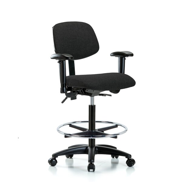 Chair, Fabric, Hi Bench, AA CF Casters, Blk, 6-Way Adjustable, 26" to 35-1/2" Height, Black
