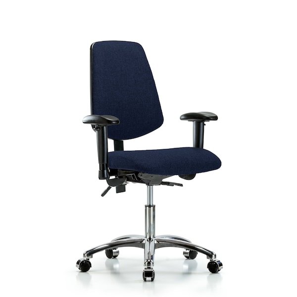 Desk Chair Fab Desk Chair, Med, Bk, Cast, Navy, Adjustable Arms, 19" to 24" Height, Fabric, Dark Blue