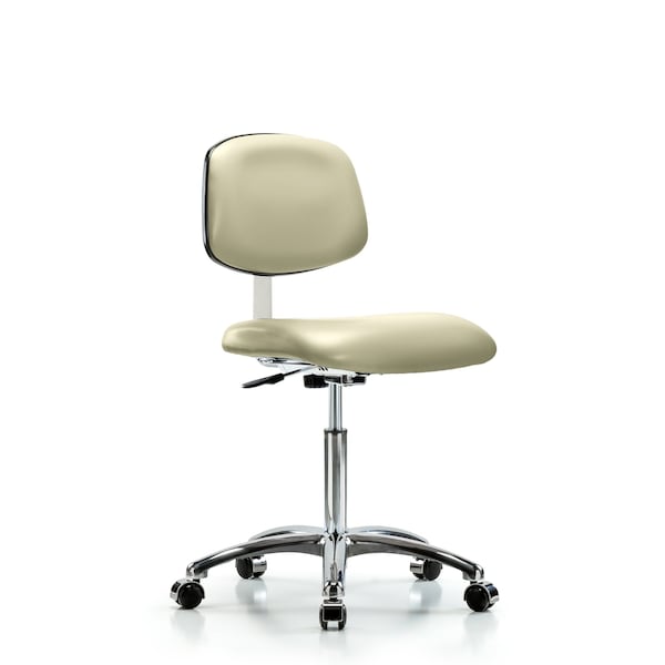 Clean Room Chair Med Ben Chair, Vin, Chrm, Casters, Wht, CL10, 22" to 29" Height, Vinyl, Adobe White