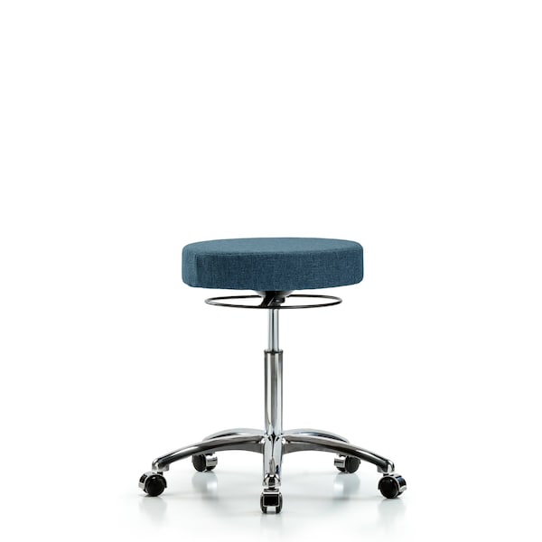 Bench Stool, Med, Fabric, Chrome, Castrs, Blu