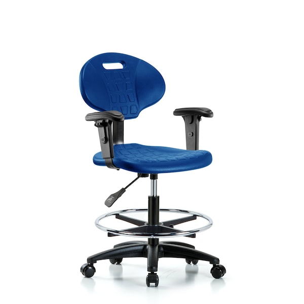 Erie Poly Chair, Med Bench, Foot Ring, Arms, Casters, Blue