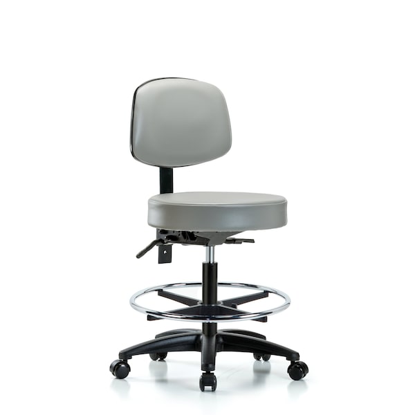 Bench Stool, Med, Vinyl, Bk, CF, Casters, Dov