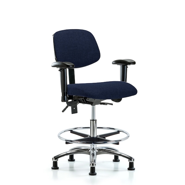 Chair, Fab, Med Bench, Chr AA CF Glides, Nav, 6-Way Adjustable, 22" to 29" Height, Dark Blue