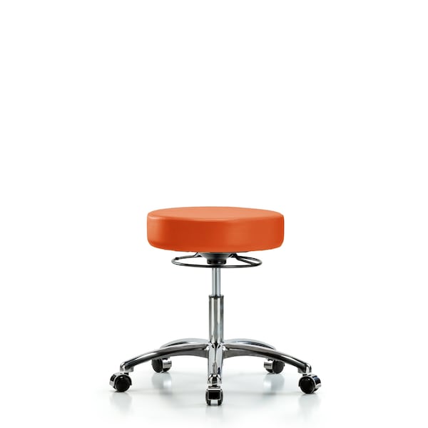 Desk Stool, Vinyl, Chrome, Casters, Orange