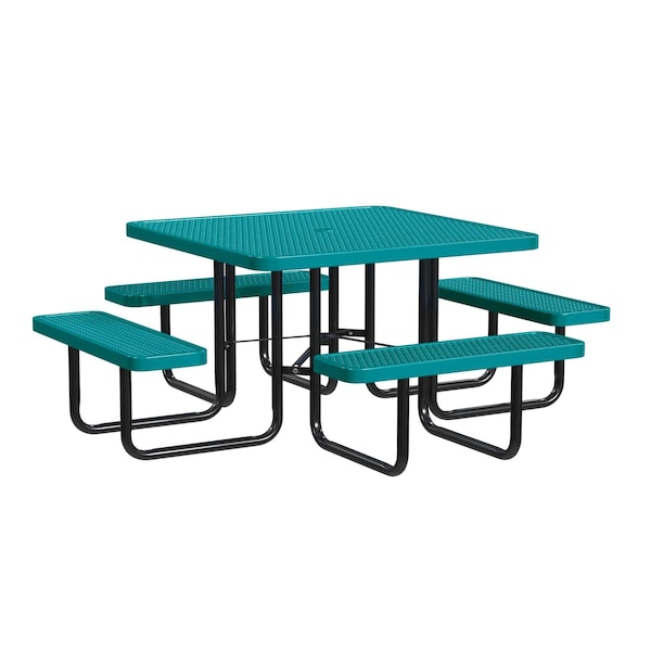 Square Picnic Table, Teal, Surface Mount, 46 in