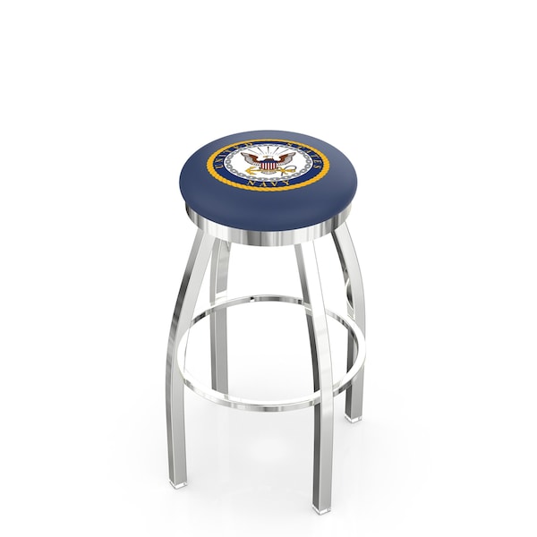 25" Chrome U.S. Navy Swivel Bar Stool, Accent Ring