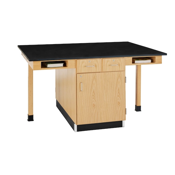 4 Station Table, Red Oak, Wood Surface, 66" W