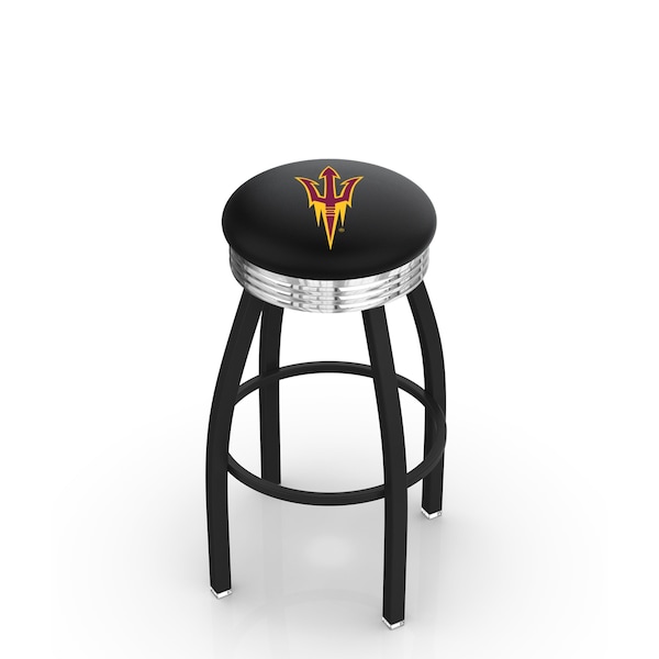 25" Blk Wrinkle Arizona State Swivel Bar Stool, Chrome Ring, Pitchfork