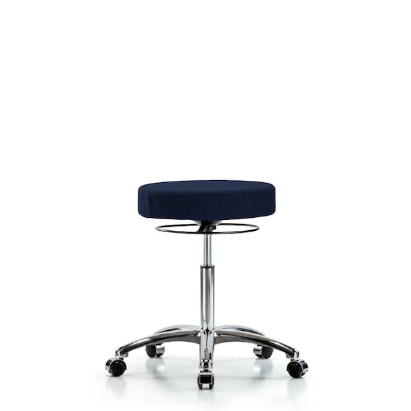 Bench Stool, Med, Fabric, Chrome, Castrs, Nav