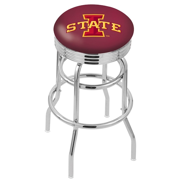 25" Chrome 2-Ring Iowa State Swivel Bar Stool, Accent Ring
