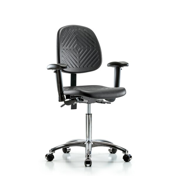 Medium Bench Chair Poly Med Ben Chair Med Bk Cast, Adjustable Arms, 19-1/2" to 27-1/2" Height