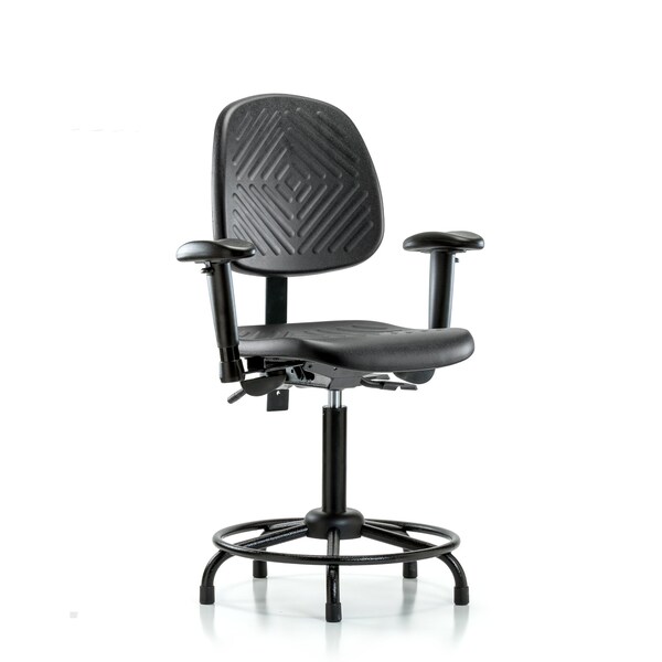 Bench Chair, Poly, Med, Bk, RT, Tilt AA Gld, 6-Way Adjustable, 19-1/2" to 27-1/2" Height, Black; Blue