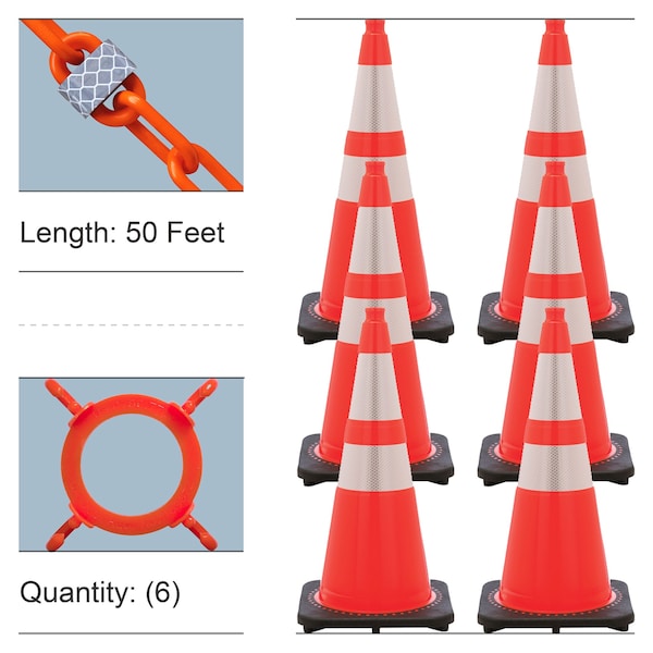 Traffic Cone, 28 in Height, Traffic Orange 6 PK
