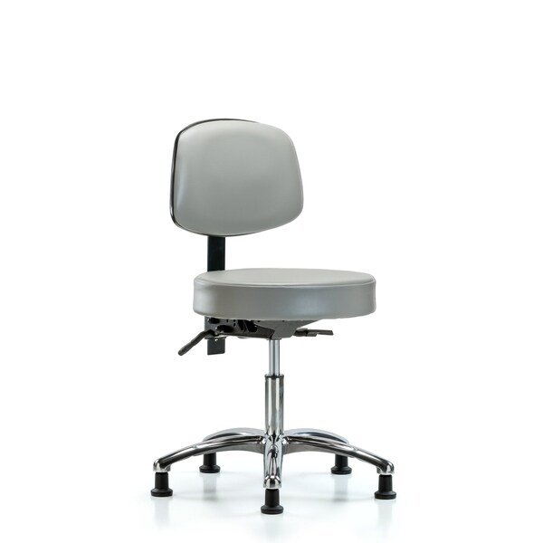 Vinyl Stool, Back Chrome, Desk, Tilt, Glides, Sterling