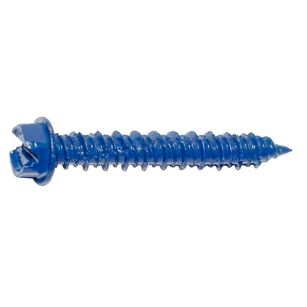 Masonry Screw, 1/4" Dia., Hex, 1 3/4 in L, Steel Blue Ruspert
