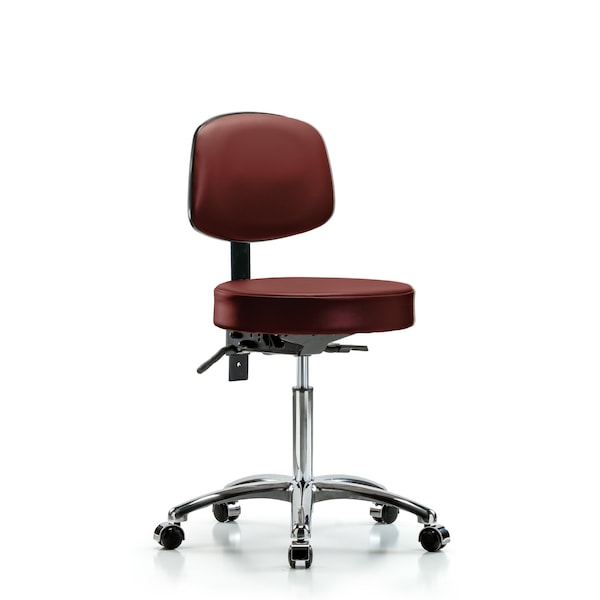 Vinyl Stool, Back Chrome, Med Bench, Casters, Taupe