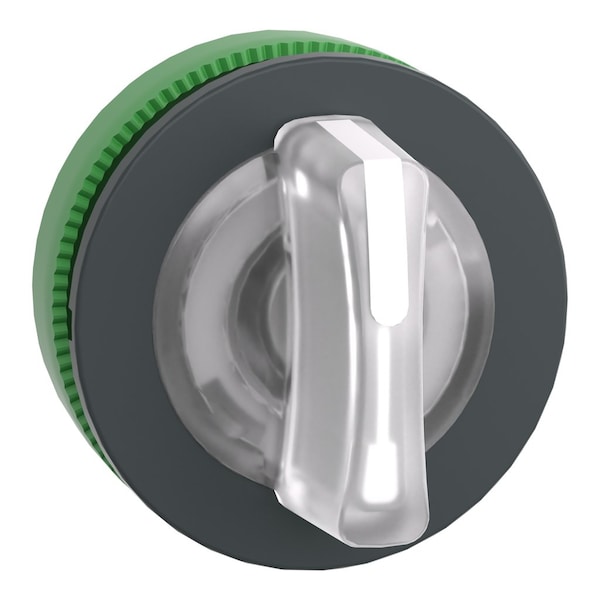 Head for illuminated selector switch, Harmony XB5, plastic, white handle, flush mounted, universal LED, 3 positions