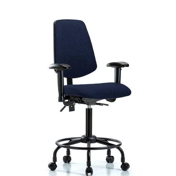 Fab Med Bench Chair, Bk, RT, Cast, Navy, 6-Way Adjustable, 24" to 31" Height, Dark Blue