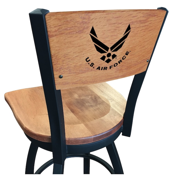 25" Blk Wrinkle U.S. Air Force Swivel Bar Stool, Laser Engraved Back