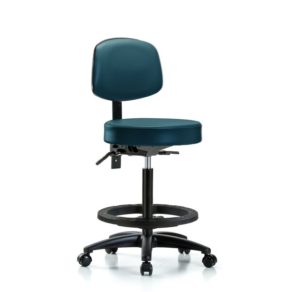 Vinyl Stool, Back, High Bench, Foot Ring, Casters, Royal