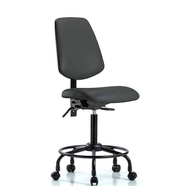 Medium Bench Chair No Arms, 23" to 31" Height, Vinyl, Charcoal