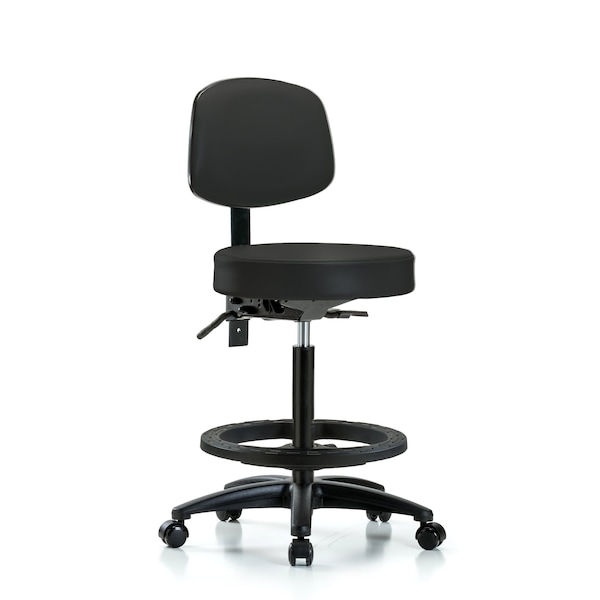 Bench Stool, Hi, Vinyl, Bk, BF, Casters, BLK