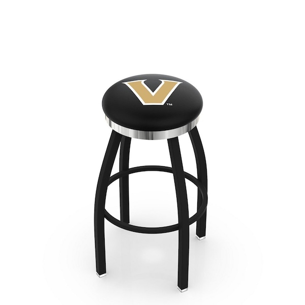25" Blk Wrinkle Vanderbilt Swivel Bar Stool, Chrome Ring