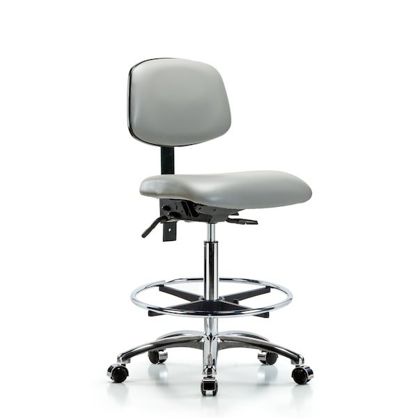 Chair, Vinyl, Hi Bench, Chr CF Casters, Dov, No Arms, 26" to 35-1/2" Height, Dove