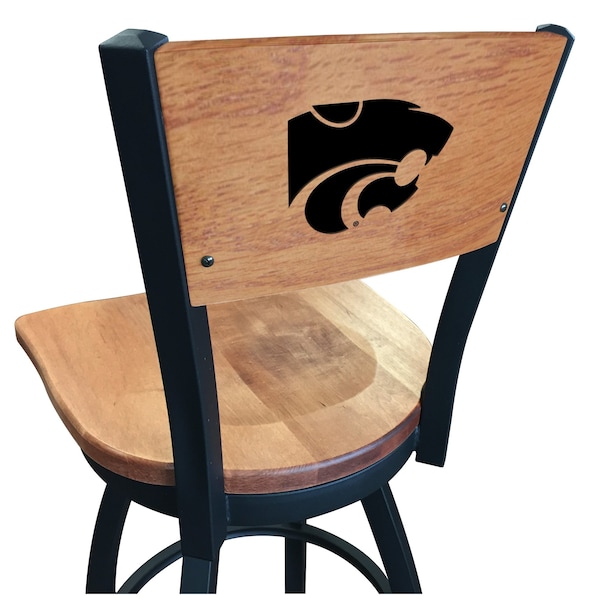 25" Blk Wrinkle Kansas State Swivel Bar Stool, Laser Engraved Back