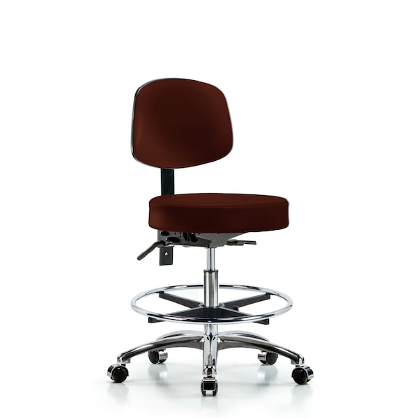 Bench Stool, Med, Vin, Bk, Chrm, Cast, Burg
