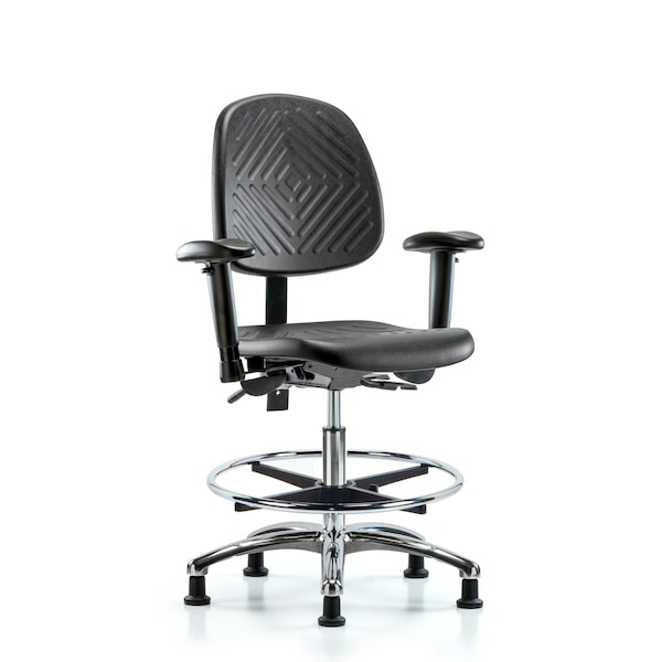 Bench Chair, Poly, Med, Bk, CF Gld, 6-Way Adjustable, 19-1/2" to 27-1/2" Height, Black; Blue