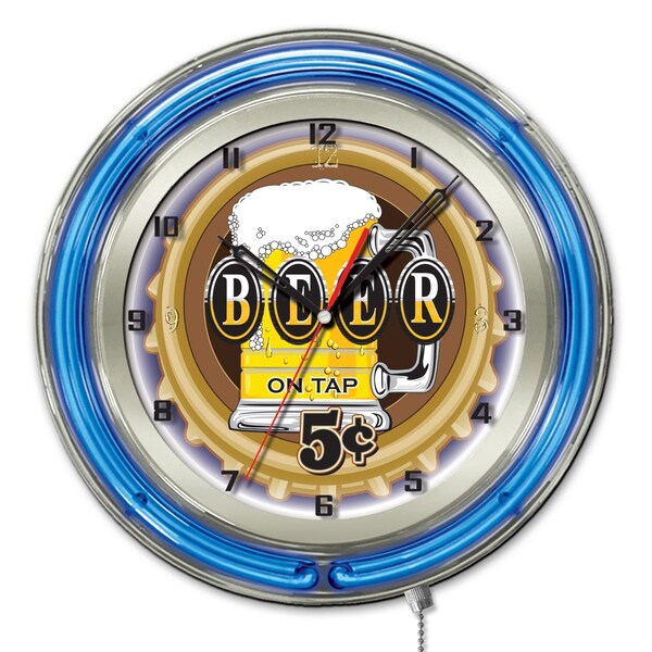 Beer 5 Cents Double Neon Ring, 19" dia. Logo Clock
