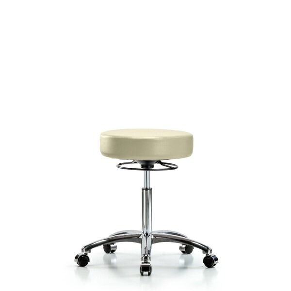 Bench Stool, Med, Chrom, Vinyl, Castrs, Wht