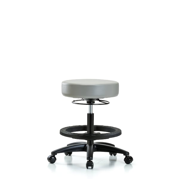 Vin Stool without Back-Medium Bench Height with Black Foot Ring and Casters in Dove Trailblazer Vin