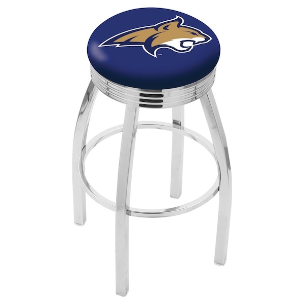 25" Chrome Montana State Swivel Bar Stool, Accent Ring