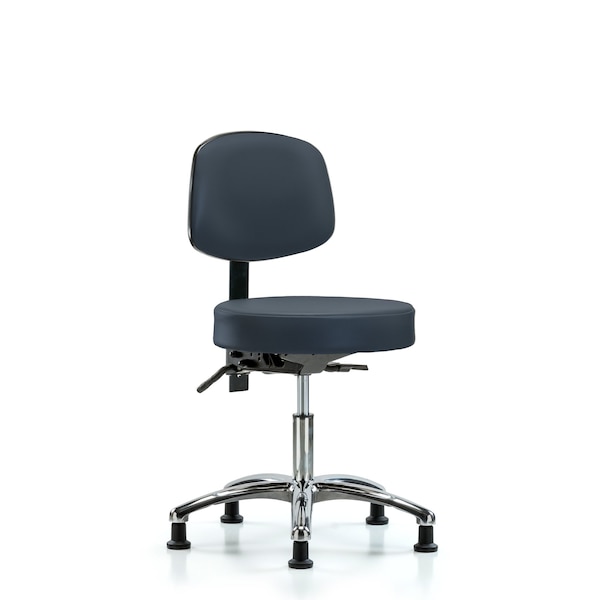 Desk Stool, Vinyl, Bk, Chrome, Glides, Nav