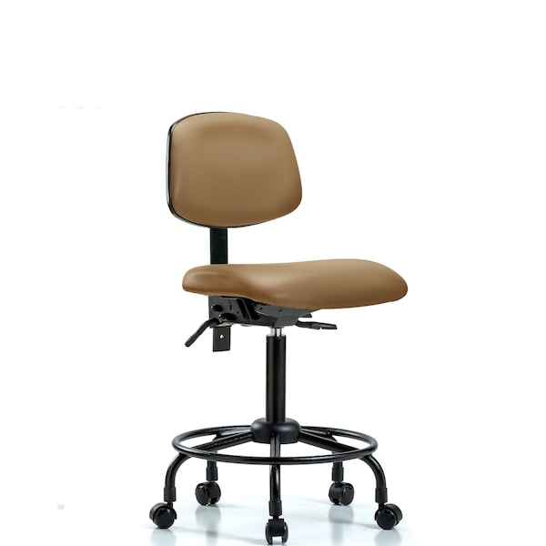 Bench Chair, Viniyl, RT Tilt, Casters, Taupe, No Arms, 22" to 29" Height, Taupe